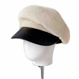 2024 new women ladies paper straw newsboy hat UV protection beach sun hats beret with leather brim