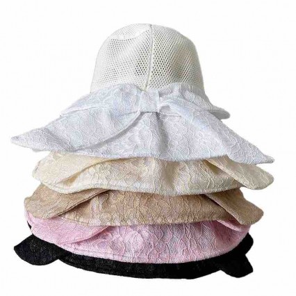 wholesale women ladies breathable lace wide brim sunscreen floppy Fisherman bucket Hats Travel beach sun hat with big bowknot