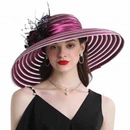 wholesale fashion Women UV protection sun hat 16cm wide brim Kentucky Derby satin Church wedding Party hat with big flower