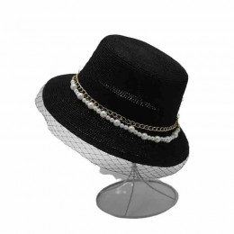 women Sun Hats wide Brim raffia Straw beach hat for women with mesh veil bucket cloche hat for Travel Outdoor