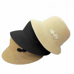 2024 new women Sun Hats paper Straw wide brim beach hat for women with pearls bowknot cloche hat for Travel Outdoor