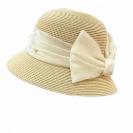 2024 new women Sun Hats paper Straw wide brim beach hat for women with satin bowknot cloche hat for Travel Outdoor