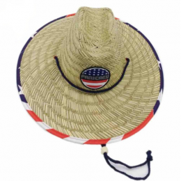 Custom logo patch beach lifeguard hat wide brim quality straw cowboy panama hat custom patch surf hats