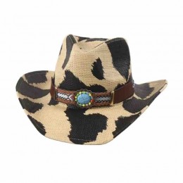 fashion summer handmade paper straw cowboy hat womens cowgirl hats summer cowboy hats with cow pattern printed