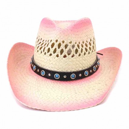 new fashion chic women crochet floral paper Straw quality cowgirl hats beach UPF 50+UV protection sun hat bulk cowboy hats