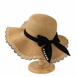 women Sun Hats floppy flounce Wide Brim stripe Straw beach hat with bowknot for women cloche hat for Travel Outdoor