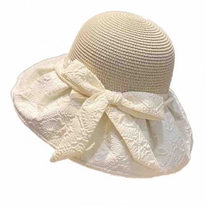 2024 new women Sun Hats paper Straw wide brim beach hat for women with bowknot cloche hat for Travel Outdoor