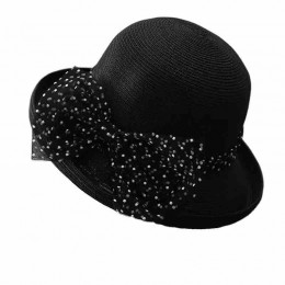 2024 new women Sun Hats paper Straw wide brim beach hat for women with lace bowknot bowler cloche hat for Travel Outdoor