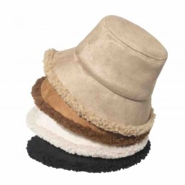 new trendy fashion Girls women winter suede lamb hair Bucket Hats thickness Warm Cloche Faux Fur Fisherman suede brim hat