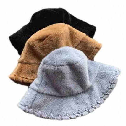 Winter Women solid color lamb wool bucket hat Fisherman Hats Warm Windproof Cap