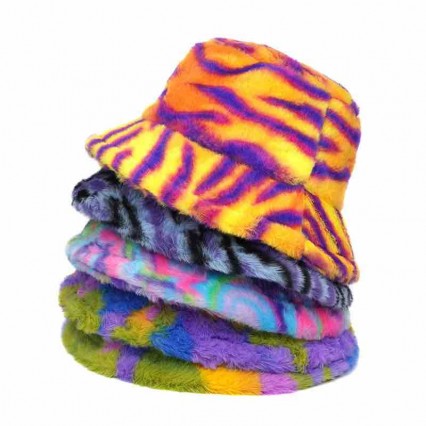 Winter Women tie dye lamb wool bucket hat Fisherman Hats Warm Windproof Cap