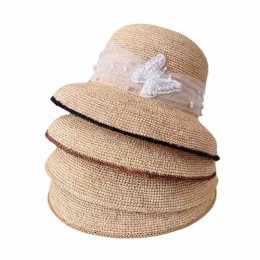 women Sun Hats fringe Wide Brim raffia Straw floppy beach hat for women with pearls butterfly cloche hat for Travel Outdoor