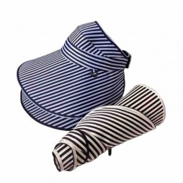 fashion chic Women's packable stripe big wide brim UV Protection sun Visor hat summer beach sun visor empty top sun hat