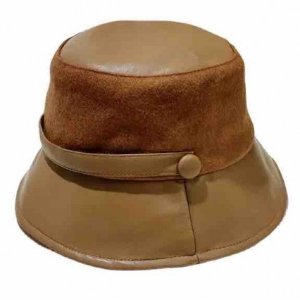 FASHION Solid Color Women Winter felt and PU brim fisherman hat bucket hat