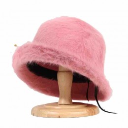 fashion woman winter hats Soft rabbit Fur Bucket Hats Fluffy Winter Warm Fisherman Cap custom hats pink