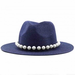 new fashion chic women ladies straw hat paper straw wide brim outdoor dress fedora beach sun panama hat with pearls