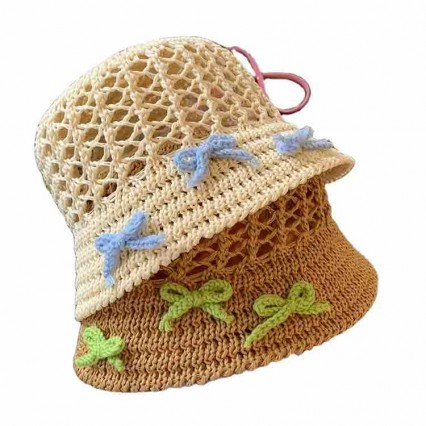 ready to ship crochet sun women straw hats with bowknots Travel Outdoor beach summer hat women female