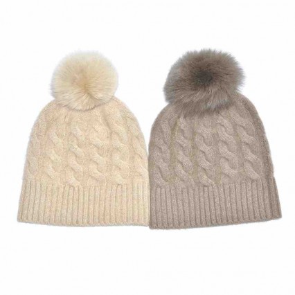 Winter Warm 100% cashmere cable Knitted Beanies Women Casual Skullies hat winter hat solid color beanie hat cap with pom pom