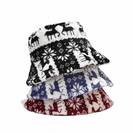 Women Winter faux fur fluffy deer Hat fisherman beanie fuzzy christmas pattern trendy bucket hats