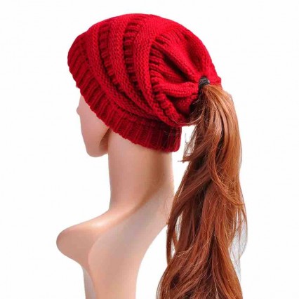 9 colors Ponytail Beanie for Women Winter Warm Beanie Tail Soft Stretch Cable Knit Messy High Bun Hat womens pony tail hats