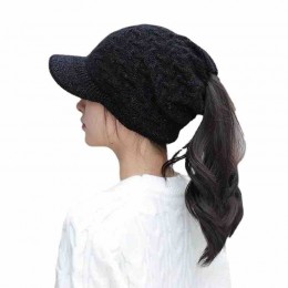 6 colors Women's Warm Chunky Cable Knit Messy Bun Hat Ponytail Visor Beanie Cap womens pony tail hats