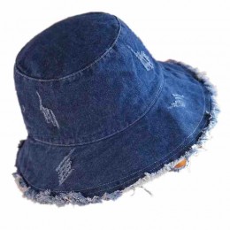 Denim Bucket Hat Fringe Fisherman Cap Ripped Unisex Packable Sun Hats