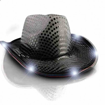 new fashion men women unisex 7 colors black LED light up flashing sequins cowgirl hat western party club cowboy hat