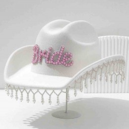 pearls Bride Cowgirl Hat Bling Diamond glitter Fringe Cowboy Hat Bride to be for Bachelorette Parties, Engagement Party