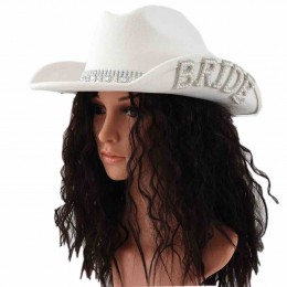 white Bride Cowgirl Hat Bling Diamond glitter Fringe Cowboy Hat Bride to be for Bachelorette Parties, Engagement Party