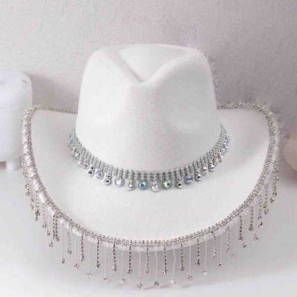 white Bride Cowgirl Hat Bling Diamond glitter Fringe Cowboy Hat Bride to be for Bachelorette Parties, Engagement Party