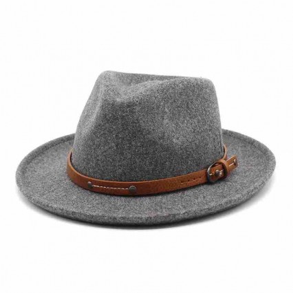 fashion chic men women 7 colors felt classic tear-drop fedora hats wide brim borsalino panama trilby jazz hat with leather belt