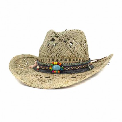 fashion cowboy hats for women salt grass seagrass hand woven western straw cowboy hat cowgirl sun hat with Beaded