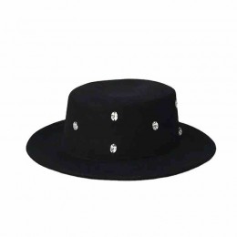 Fashion women 100% australian wool felt flat top hat rhinestone dress cloche fedora womens winter hats 2023