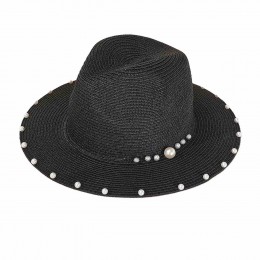 fashion women paper wide brim women ladies panama hat fedora summer beach straw hats with pearls