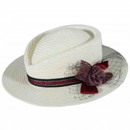 new fashion floral rhinestone ribbon women paper tear drop top UV protection sun beach fedora hats straw panama hat