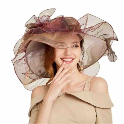 packable sun hat 13cm wide brim Women's Kentucky Derby Organza Church Wedding Dress Party Occasion fascinators and hats