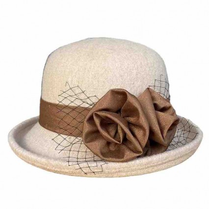 6 colors Fashion chic ladies elegant Wool felt bowler hat women satin flowers formal hats dress hats for women