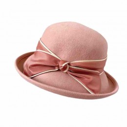 Fashion 100% australian wool felt hat satin bowknot bowler bucket felt hats women winter cloche ladies hats women felt fedora