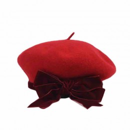 fashion chic Women lady girls white black red wool french beret dress Hat with velvet bowknot artist painter fall hats women