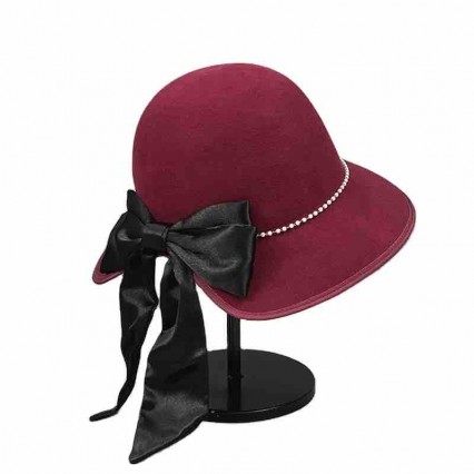 Fashion women 100% australian wool felt hat bowler derby hat bowknot church dress cloche fedora womens winter hats 2023