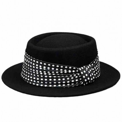 Fashion women 100% australian wool felt hat bowler derby hat polka dot church dress cloche fedora womens winter hats 2023