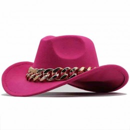 fashion women unisex 11 colors felt cowgirl hat women's western cattlemen womens cowboy hats with metal chain