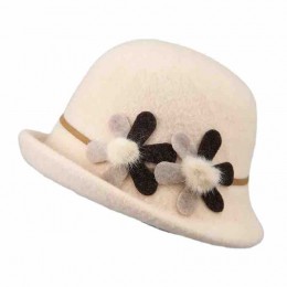 Fashion women wool felt hat bowler derby hat with flowers dress cloche ladies bucket hats