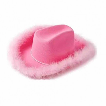 women Cowgirl Hat with Feather Boa and Teens Girls Bachelorette cowboy hats party Costume Party custom hats pink