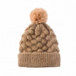 women fashion Warm Chunky Stretch Jacquard scale wool knit hats beanie Skull Thick Ski fur pom pom hats