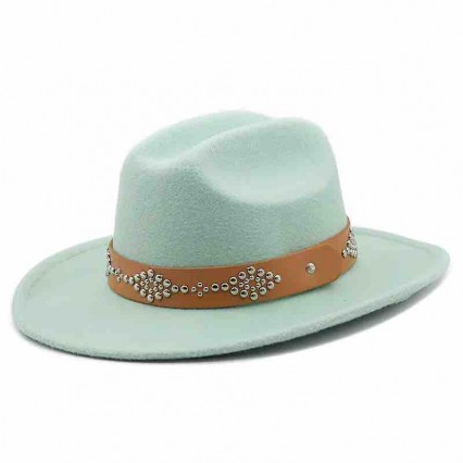 fashion chic retro men women 19 colors green felt rivet leather band western cattlemen cowgirl cowboy hat