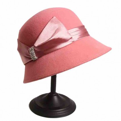 Fashion chic women ladies girls elegant pink Wool Felt derby bowler church hats female dress Hats cloche hat with satin bowknot