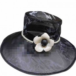 new black white Women's Kentucky Derby Sun Hats Church Party Wedding Dress Organza sun hat for women with flower & pearls