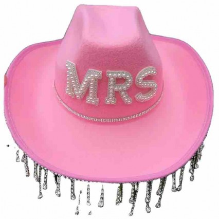 pink White Cowboy Hat for Women, with Shiny Rhinestone Fringe Cowboy Hat, Cowgirl Hat for Bachelorette Parties