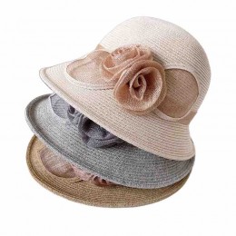 ready to ship paper Straw cloche hat with sinamay flowers Travel Outdoor beach straw summer hats women female